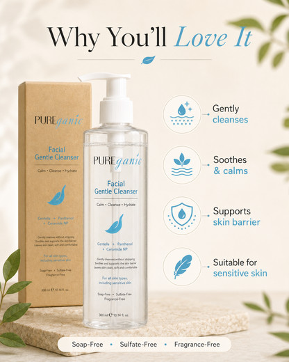 PUREganic Facial Gentle Cleanser benefits for gentle cleansing, hydration and skin barrier support