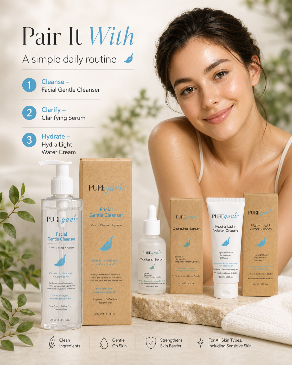 PUREganic Facial Gentle Cleanser lightweight cleansing texture