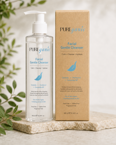 PUREganic Facial Gentle Cleanser with product packaging