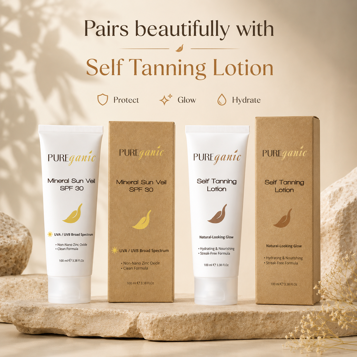 PUREganic self tanning and mineral SPF 30 sun care duo for a sun-kissed glow